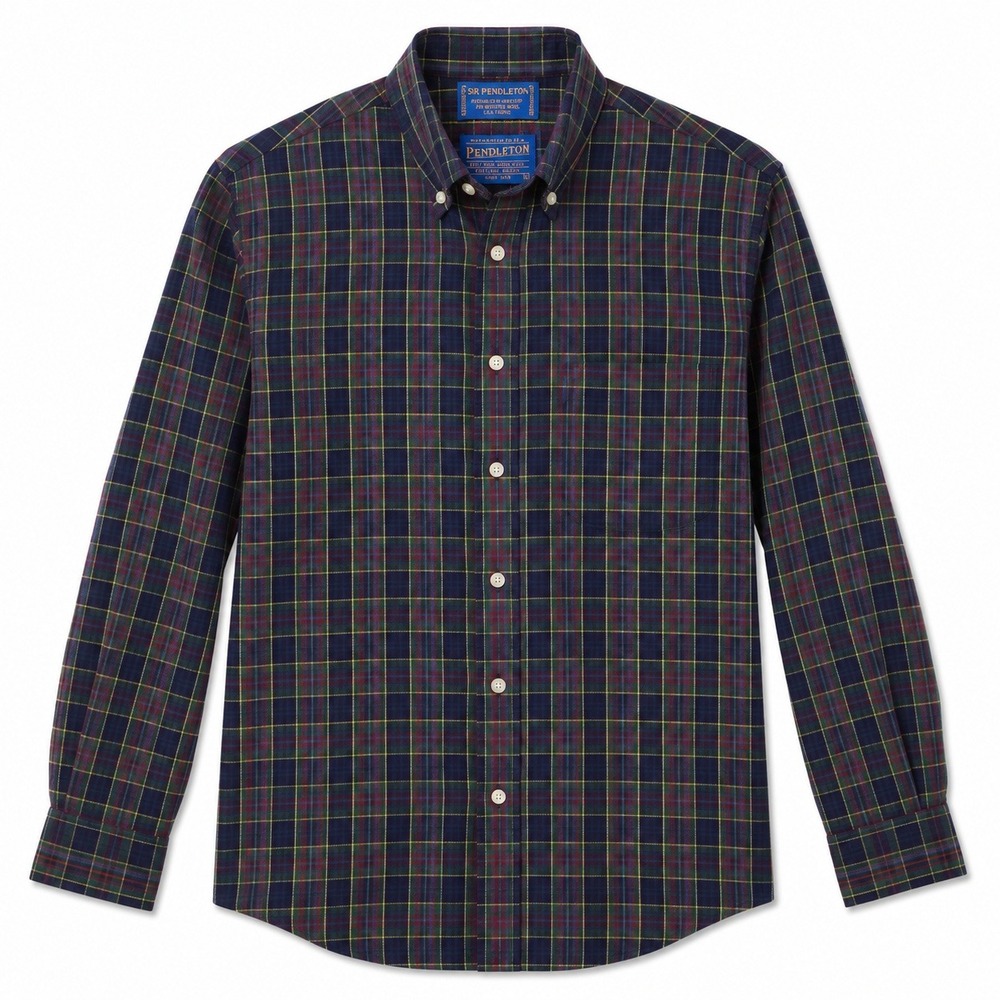 Vintage 90s Sir Pendleton Mens Large Plaid Worsted Wool Button Down Shirt Blue